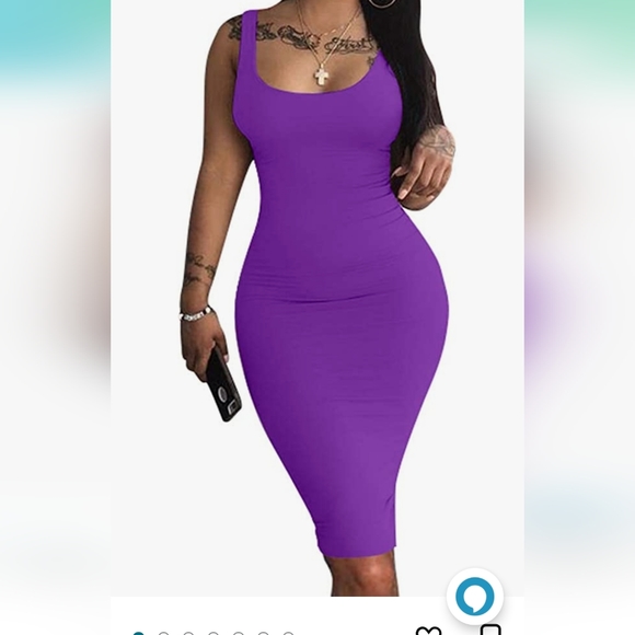 LAGSHIAN Sexy Bodycon Tank Dress Sleeveless Basic Midi Club Dresses Purple - Picture 1 of 4